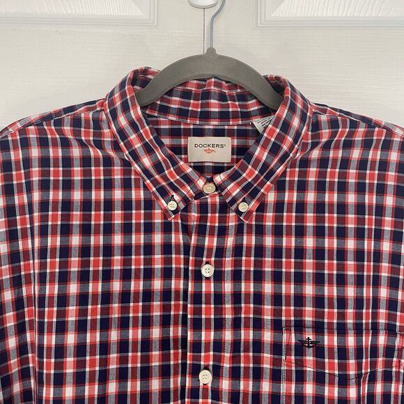 Men’s Dockers Red, White and Blue Plaid Long Sleeve Button Down Shirt Size XXL - Picture 2 of 9